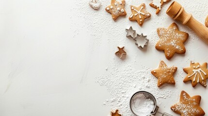 Close-up of cookie cutter and cookies on table - obrazy, fototapety, plakaty