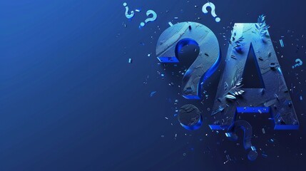 Q and A blue typography banner with question marks --ar 16:9 Job ID: 32728f71-b982-44d2-bcc8-b5d9ef90dc53