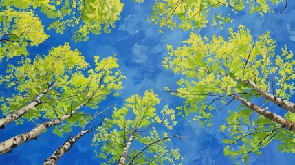 Trees with green leaves under a blue sky
