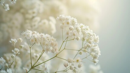 White flowers of the gypsophila. Gentle spring background. --ar 16:9 Job ID: 52a684c5-12db-4ebe-a821-1b631cb205ae