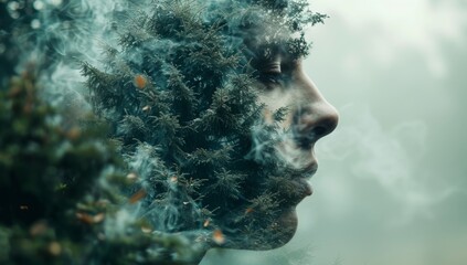 Enchanting Forest Serenity Reflected in Double Exposure of man's Head