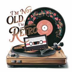 tape, cassette, record, cd retro style poster design. I am not old i am retro write