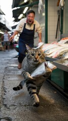 cat stealing fish vertical story size