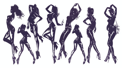 Sketches of GoGo Dance Girls. Illustration Silhouett - obrazy, fototapety, plakaty