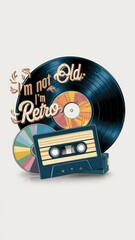 tape, cassette, record, cd retro style poster design, vertical story size,