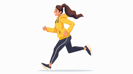 Fototapeta na wymiar Smiling active woman jogging vector flat illustration