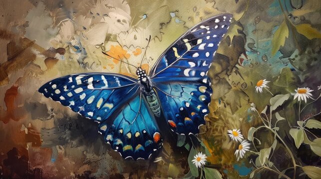 Beautiful butterfly depicted in oil painting