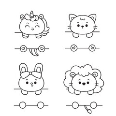 set of animals frame outline kawaii cartoon