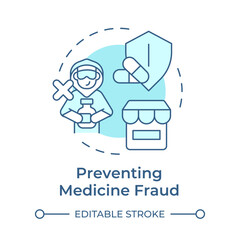 Preventing medicine fraud soft blue concept icon. Pharmacy storefront, theft prevention. Round shape line illustration. Abstract idea. Graphic design. Easy to use in infographic, article