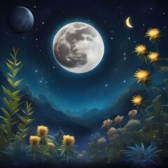 Fototapeta premium Central moon with flowers