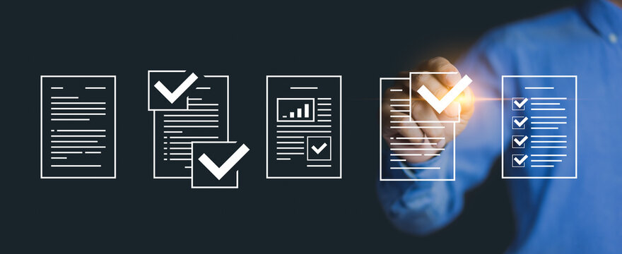 Checklist and clipboard task documentation management, Filling out digital form checklist, taking assessment, online survey, questionnaire.