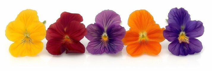 A vibrant collection of spring flowers, neatly arranged and isolated on a white background. Perfect for projects about botany, gardening, and nature.