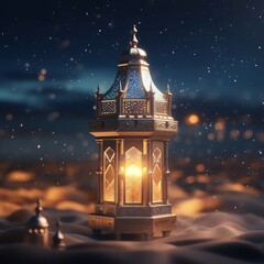 Fototapeta premium Eid mubarak and ramadan kareem greetings with islamic lantern and mosque. Eid al fitr background