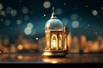 Obraz premium Eid mubarak and ramadan kareem greetings with islamic lantern and mosque. Eid al fitr background