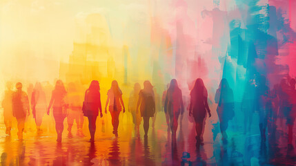 abstract watercolor background with  human silhouettes