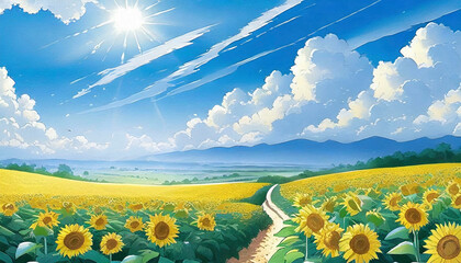 ひまわり畑と入道雲