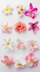 Colorful Wildflowers Arranged on White Background