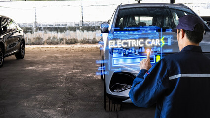Engineer Inspector EV Car station parking service maintenance technology car ev electric EV...