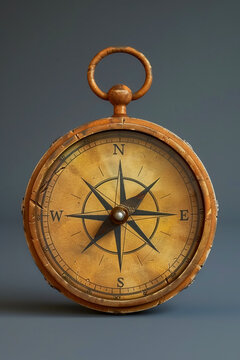 3D render clay style of an old-fashioned compass