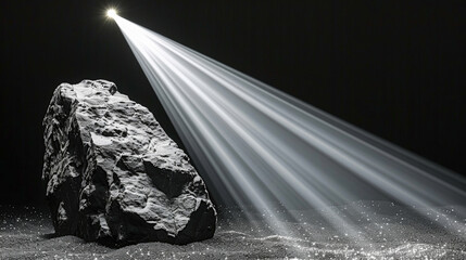 A rock is illuminated by a light, creating a sense of mystery and intrigue