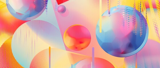 A retro illustration blending vibrant shapes with a soft pastel gradient, creating a harmonious mix that is both eye-catching and soothing - obrazy, fototapety, plakaty