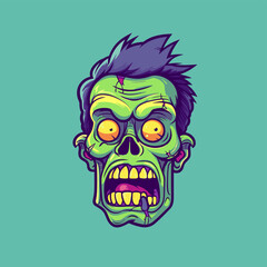Psychedelic zombie skull design tshirt design vector