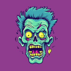 Psychedelic zombie skull design tshirt design vector