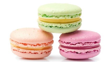 macaron biscuits in various colors, isolated white background