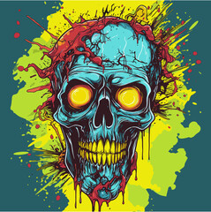 Psychedelic zombie skull design tshirt design vector