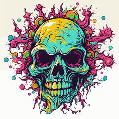 Psychedelic zombie skull design tshirt design vector