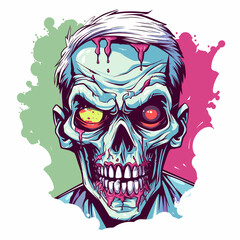 Psychedelic zombie skull design tshirt design vector