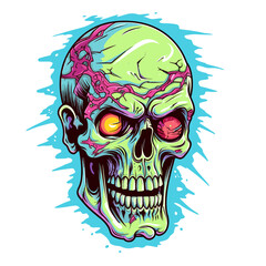 Fototapeta premium Psychedelic zombie skull design tshirt design vector
