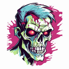 Psychedelic zombie skull design tshirt design vector