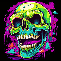 Psychedelic zombie skull design tshirt design vector