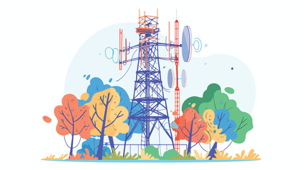 Telecommunication 5g tower radio mast with radar ante - obrazy, fototapety, plakaty