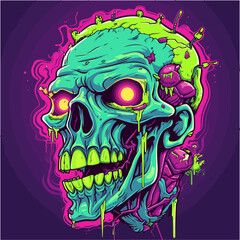 Psychedelic zombie skull design tshirt design vector