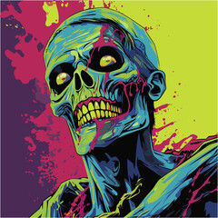 Psychedelic zombie skull design tshirt design vector