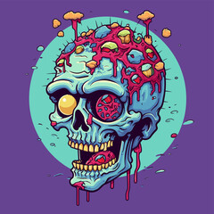 Psychedelic zombie skull design tshirt design vector © Devesh