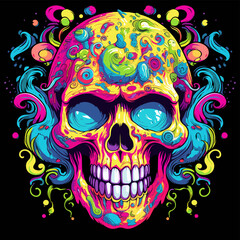 Psychedelic zombie skull design tshirt design vector