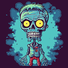 Psychedelic zombie skull design tshirt design vector © Devesh