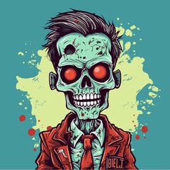 Psychedelic zombie skull design tshirt design vector