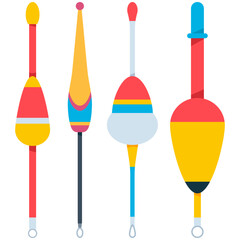 Fishing floats and bobbers vector cartoon set isolated on a white background. © Roi_and_Roi