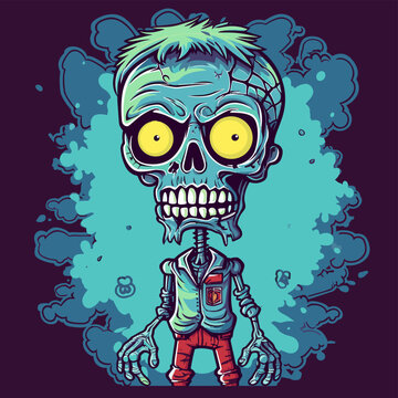 Psychedelic zombie skull design tshirt design vector