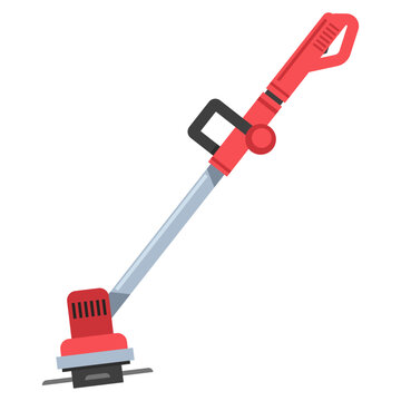 recommend clip art: String trimmer with blade vector cartoon illustration isolated on a white background.