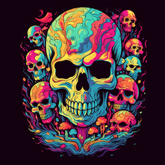 Psychedelic zombie skull design tshirt design vector