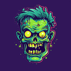 Psychedelic zombie skull design tshirt design vector