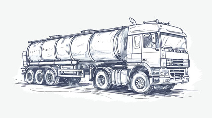 The Sketch of a big fuel truck. Hand drawn style vector