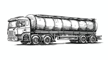 The Sketch of a big fuel truck. Hand drawn style vector - obrazy, fototapety, plakaty