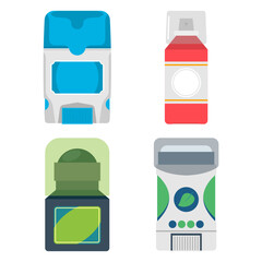 Deodorants and antiperspirants vector cartoon set isolated on a white background.