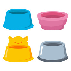 Pet bowls for food and water vector cartoon set isolated on a white background.